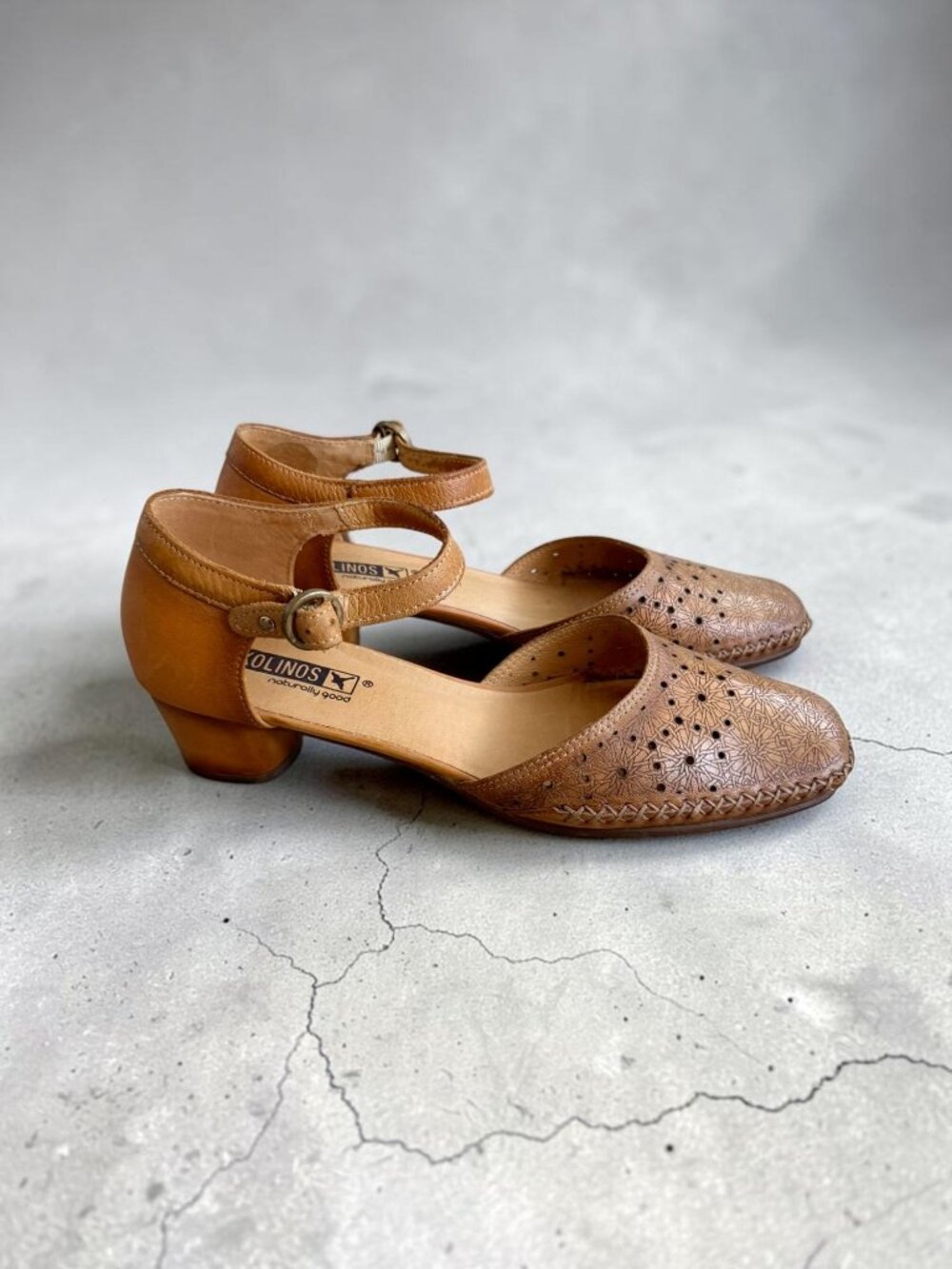 PIKOLINOS Tan Floral Cutout Heels Sandals Size 38 / US 8